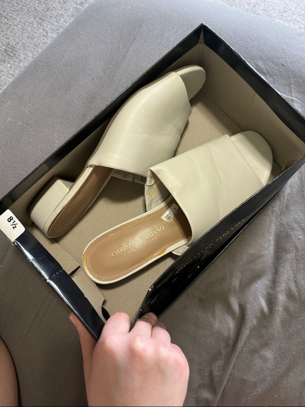 Christian Siriano Cream Leather Slide Mules